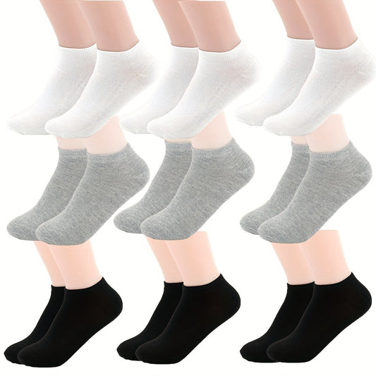9pairs Unisex Gray Mixed Boat Ankle Socks for Girls Boys