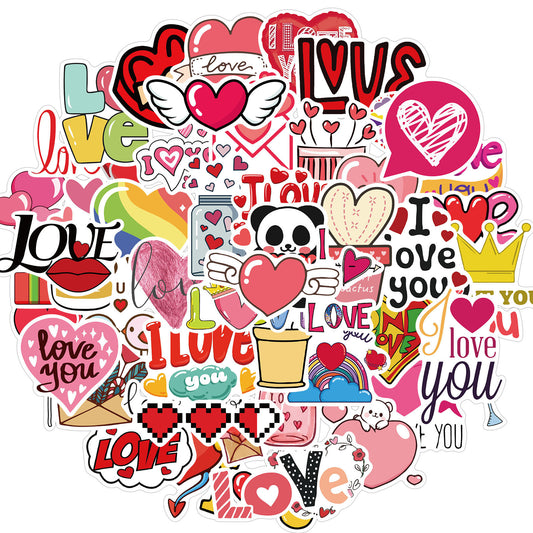 50pcs Love Stickers Hearts I Love You for Laptops Bottles Phones Cars