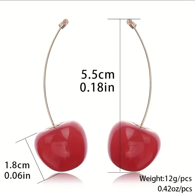 Cherry Earrings Long Dangling Fruit Red Women