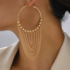Golden Circle Tassel Hoop Dangle Earrings 18K Plated Ornaments