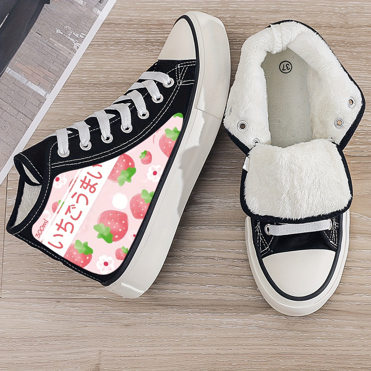 Strawberry Print Plush Lined Thermal Chunky Sneakers