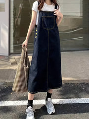 Denim Overall Dress with Patch Pockets