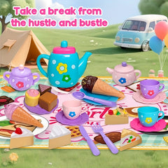 Afternoon Tea Toy Dessert Play Set Kitchenware with Spoons Cake Paper Mat