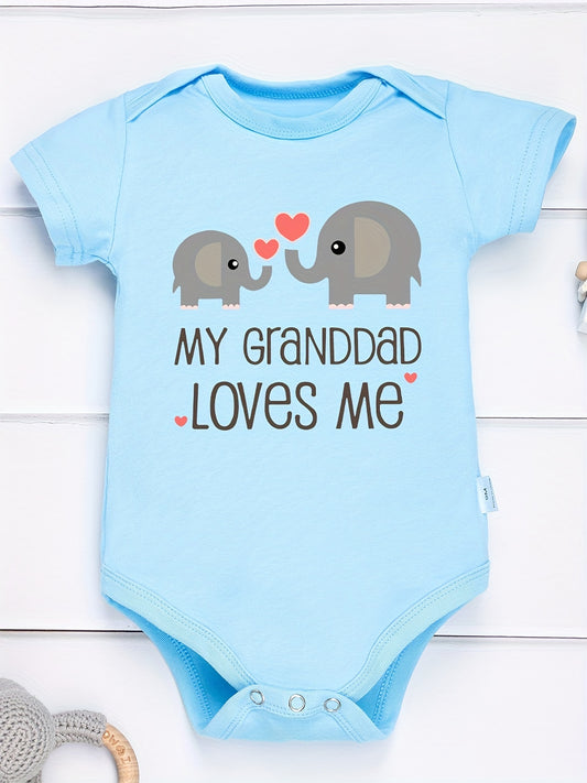 Baby Boys Romper My Granddad Loves Me & Elephants Print