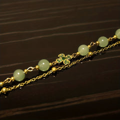 Green Bead Four Leaf Clover Bracelet - Great Gift for her on Mother's Day