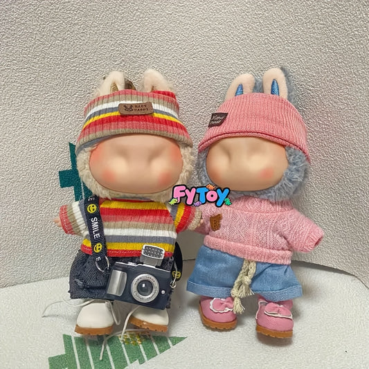 Doll Clothing Set Top Pants Skirt Hat Three Piece Set Plush Clothes Accessories