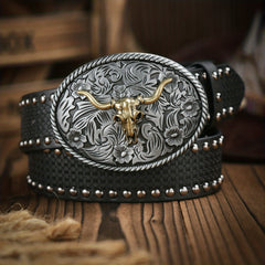 Vintage Bull Pattern Leather Belt For Men
