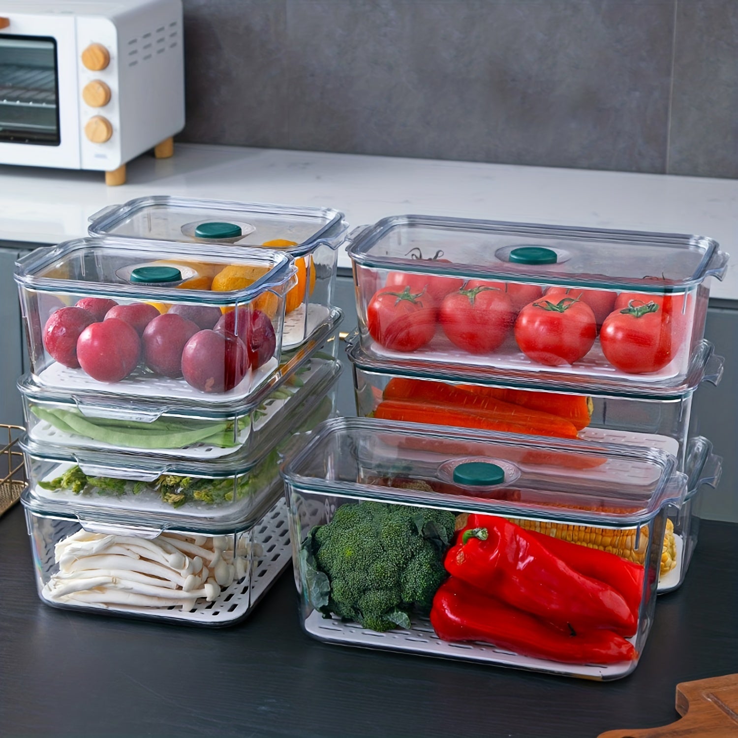 Plastic Refrigerator Storage Box Draining Fresh Keeping Fruit Vegetable Crisper