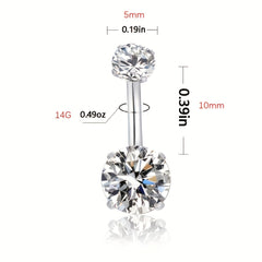 14G CZ Navel Barbell Stud Body Piercing