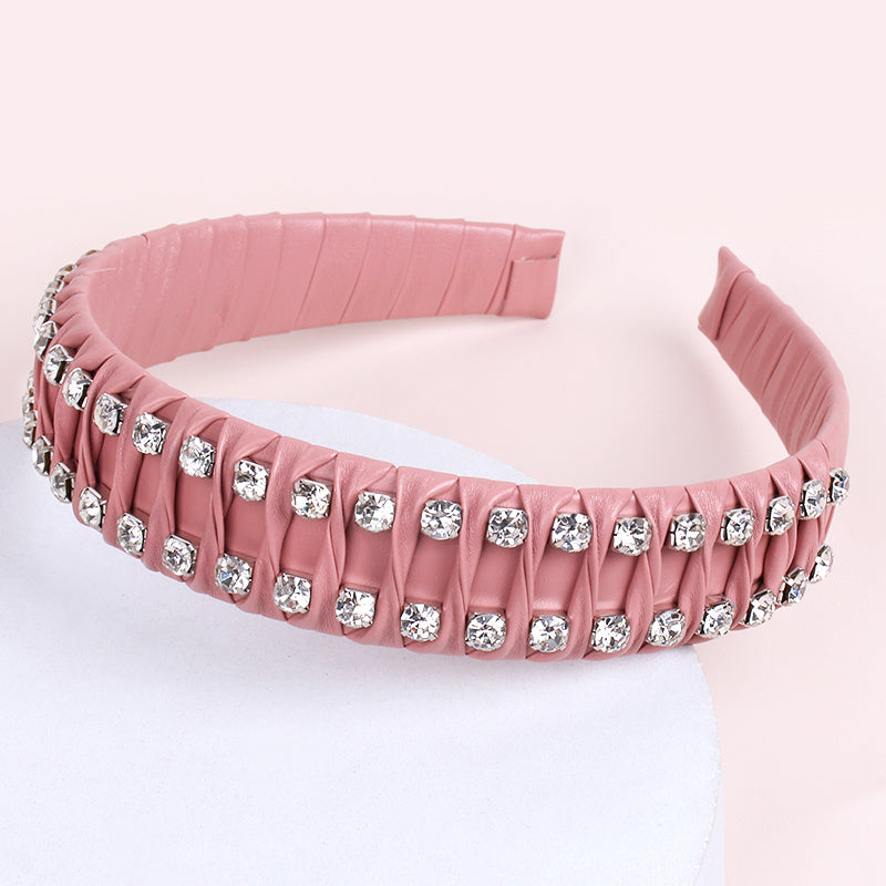 Hand Braided Headband Rhinestone Leather Hairband
