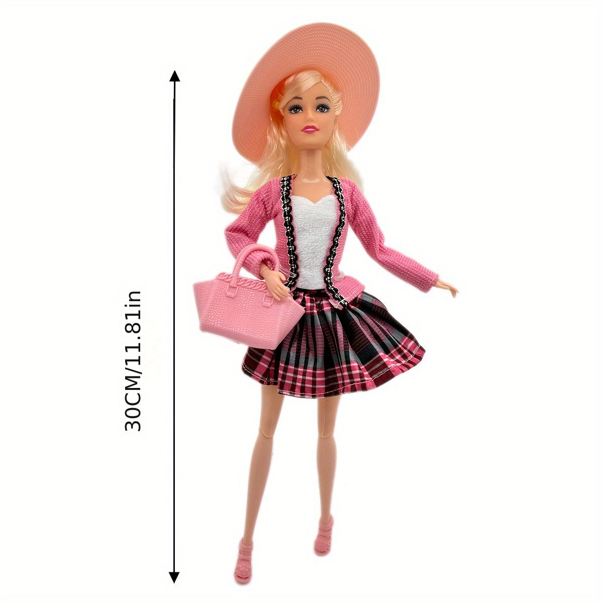Posable Doll with Clothes, Bag, Hat - Playhouse Toy