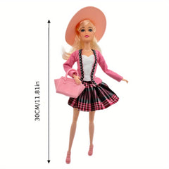 Posable Doll with Clothes, Bag, Hat - Playhouse Toy