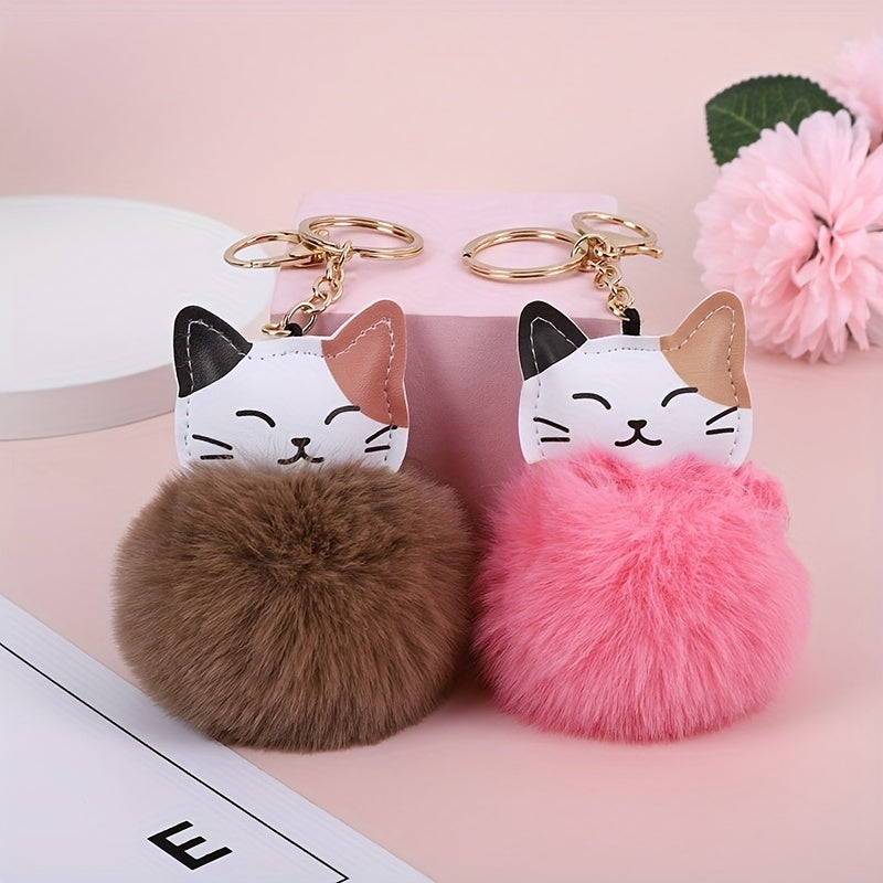Cat Pom Plush Keychain Cartoon Animal Bag Key Chain Keyring Ornament
