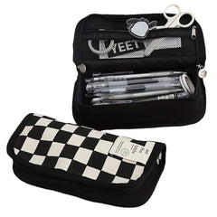 Large Capacity Checkerboard Lattice Pencil Case