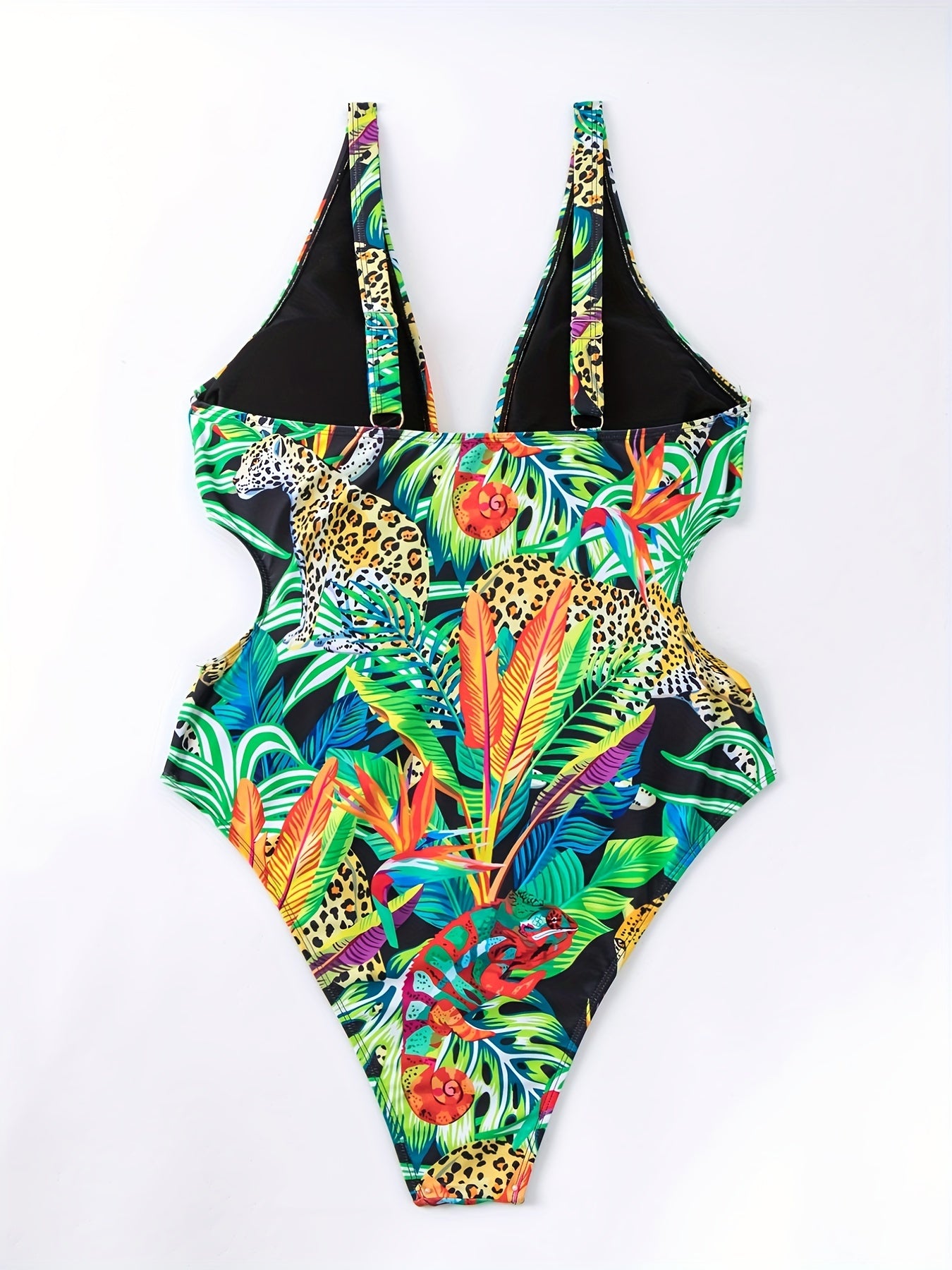 Leopard Print Plunge V Neck One Piece Swimsuit