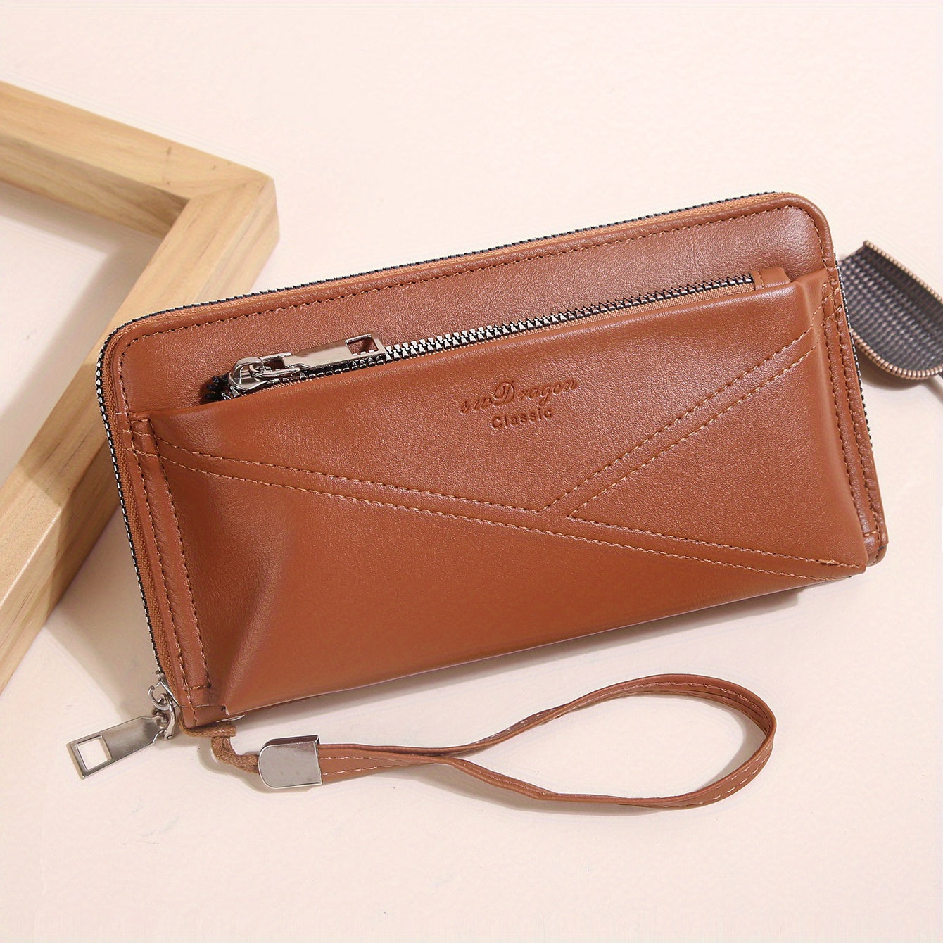Men's Double Zipper Card Slots Wallet Phone Bag Key Holder Case Coin Purse
