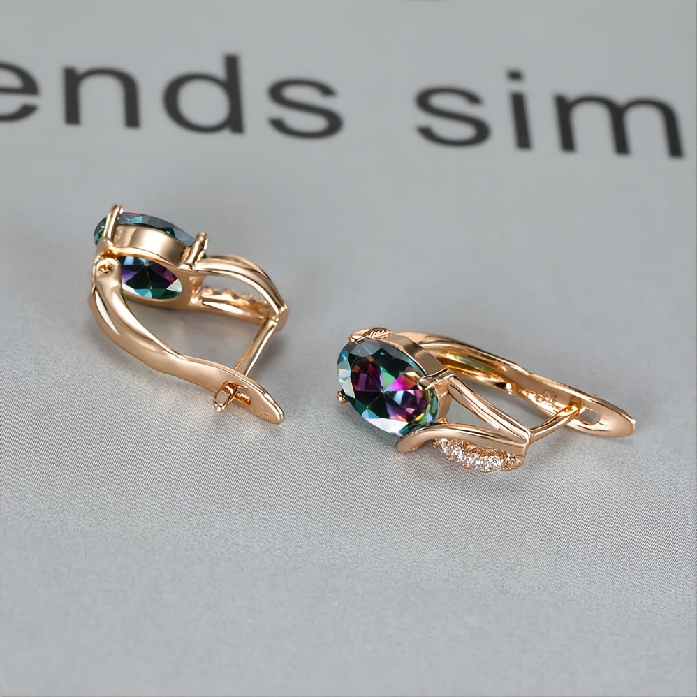 Vintage Oval Cut Marble Zircon Earrings - Bridesmaid Gift