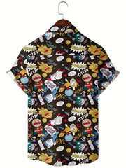 Men's Cartoon Pattern Camp Collar Bowling Shirt