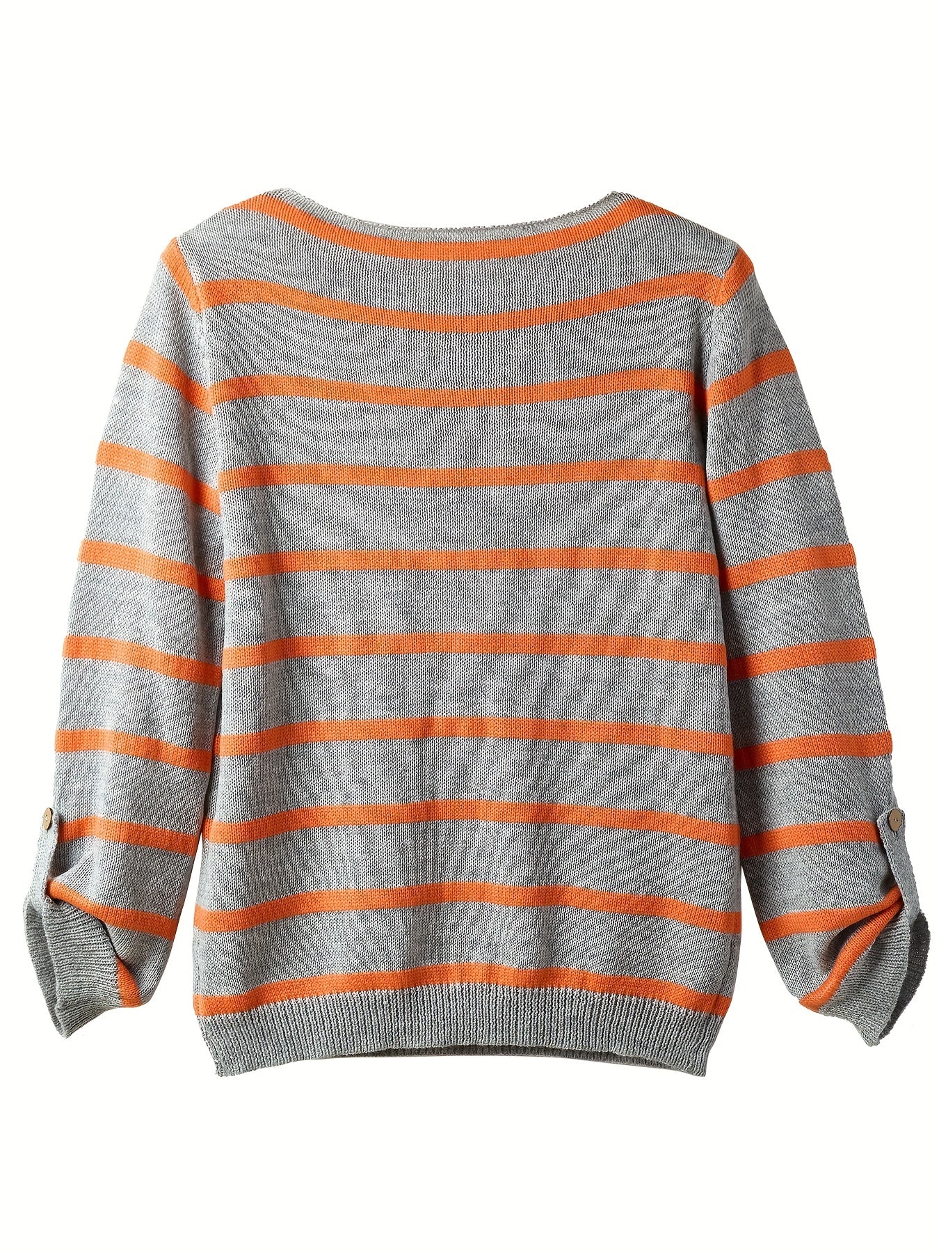 Striped Boat Neck Pullover Sweater Vintage Long Sleeve Pocket Loose Sweater