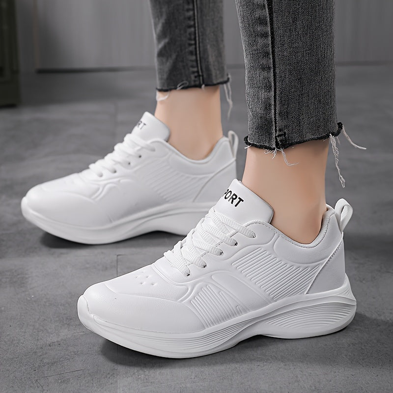 Women's Lace-up Athletic Sneakers - Letter Pattern, Waterproof, Non-slip