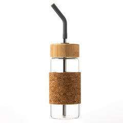 400ml Reusable Glass Water Cup with Straw and Cork Sleeve