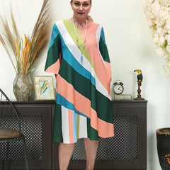  Colorblock V Neck 3 4 Sleeve Midi Dress With Pocket