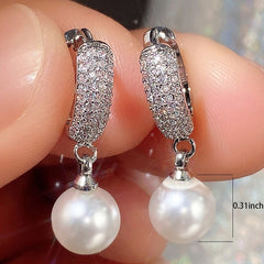 Vintage Freshwater Pearl Drop Earring Zircon Ear Jewelry