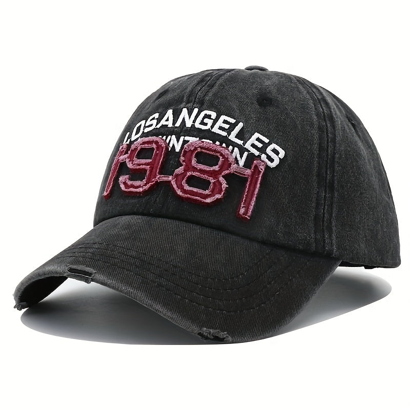 1981 Embroidery Ripped Baseball Cap Washed Distressed Cotton Dad Hats Unisex