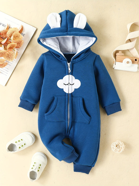 Baby Girl's Cloud Embroidered Hooded Romper