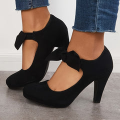 Women's Bowknot High Heels Backless Chunky Heels Closed Toe Pumps