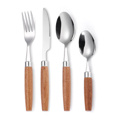 Stainless Steel Tableware Set with Wooden Handles - Durable Dinnerware