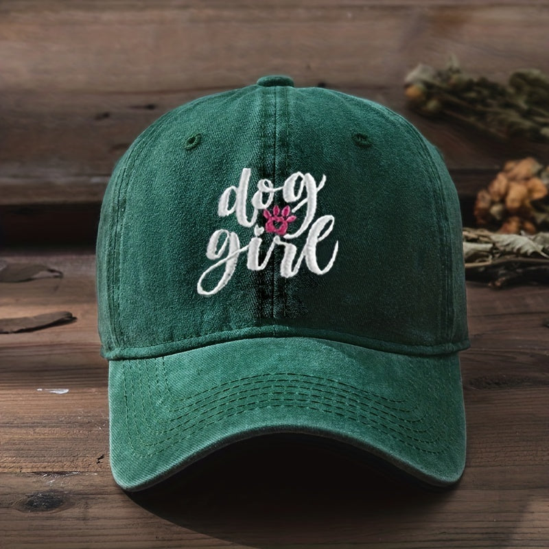 Dog Girl Embroidery Baseball Cap Washed Distressed Dad Hats