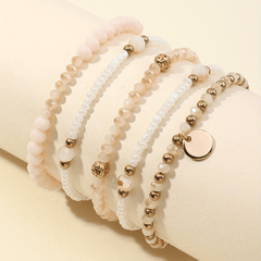 Flat Round Pendant Beaded Bracelet Set 5 Pcs