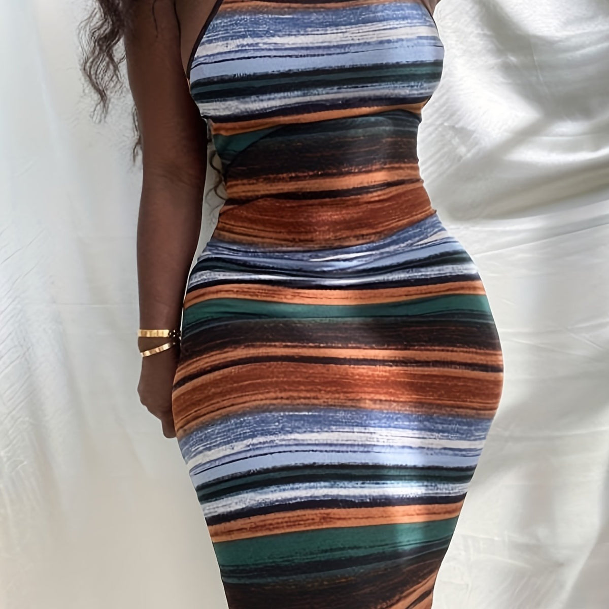  Sexy Summer Dress Stripe Print V Neck Bodycon Cami Dress