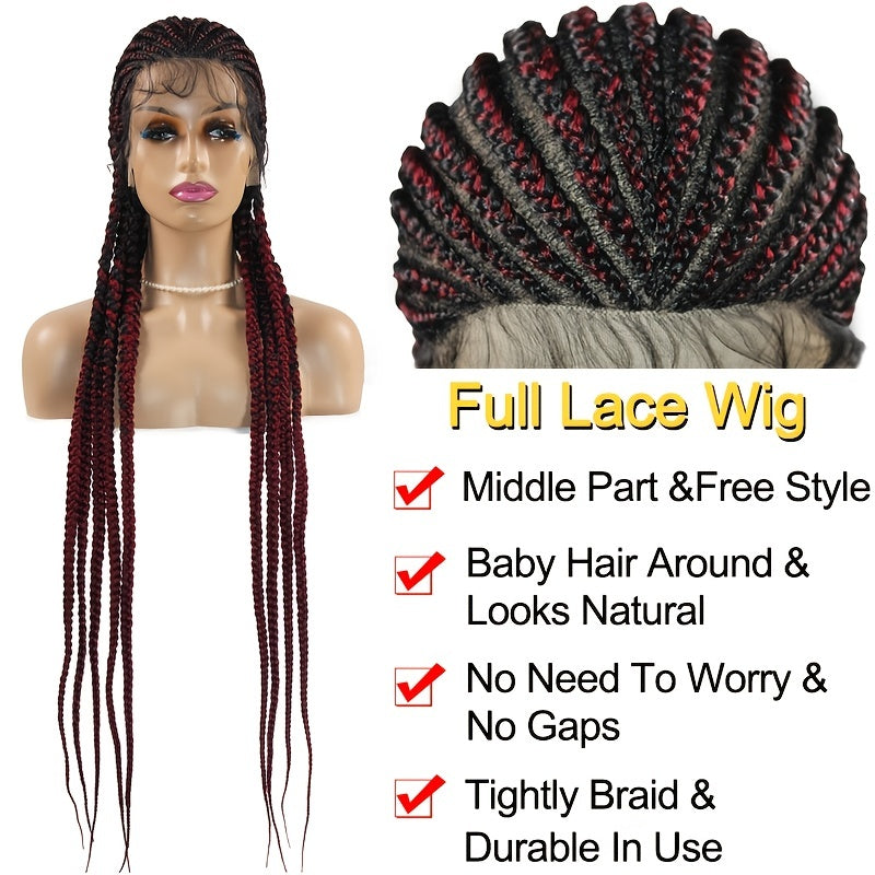 Ombre Box Braided Cornrow Braids Full Lace Frontal Wig