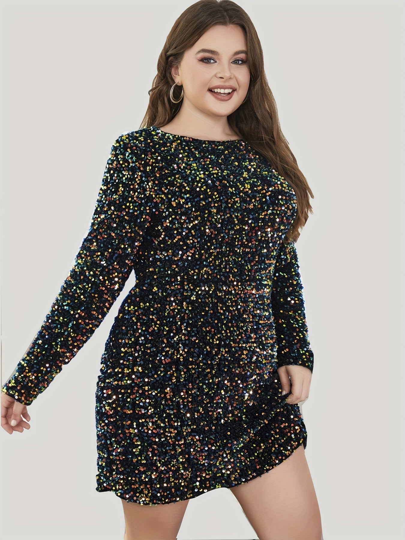  Sequins Long Sleeve Cut Out Dress