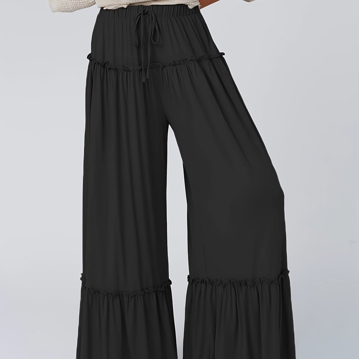  Elastic Drawstring Wide Leg Trousers