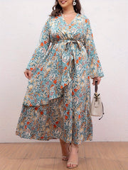 Women's Plus Floral Print Maxi Dress With Ruffle Trim