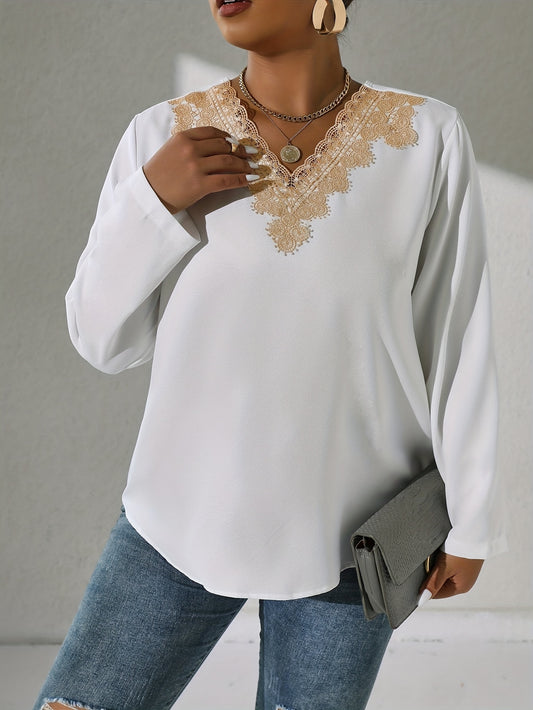  Colorblock Lace V-Neck Top