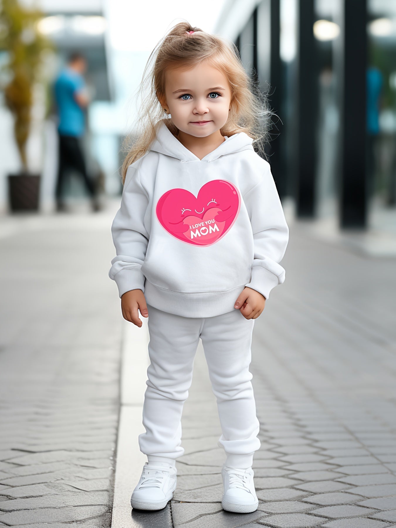 OERYUI Kids 2pcs Activewear Set Heart Graphic Hoodies Pants Spring Fall