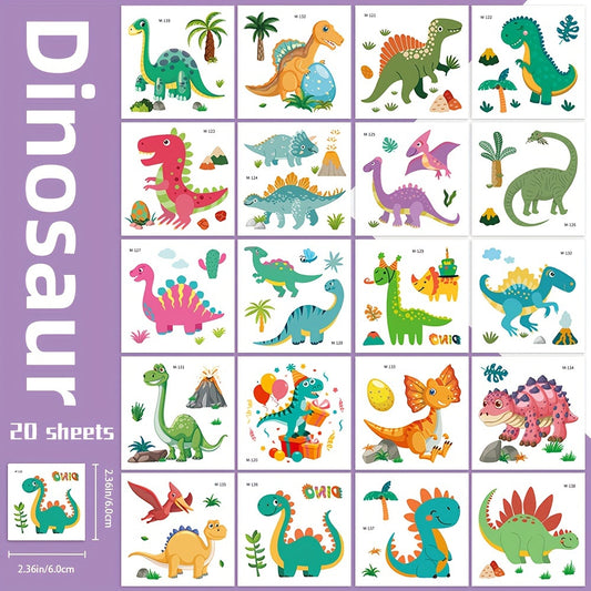 20pcs Dinosaur Temporary Tattoos for Birthday Parties & Halloween Decor