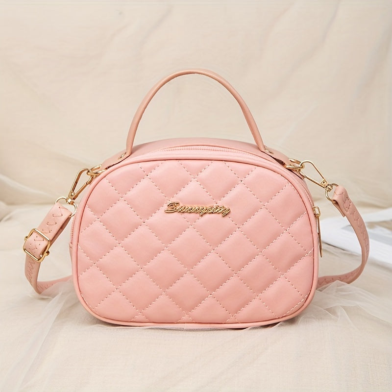 Argyle Quilted Crossbody Bag PU Leather Camera Purse