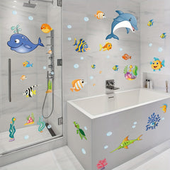 Ocean Fish Dolphin Stained Glass Privacy Film Non-Adhesive UV Blocking
