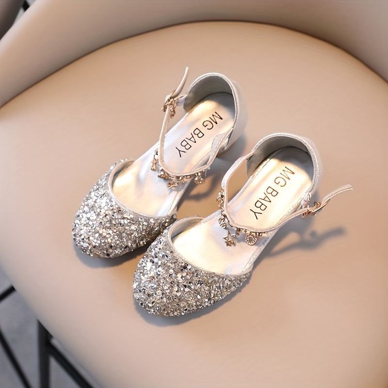 Sequin High Heeled Sandals for Girls Breathable Lightweight Dress Shoes