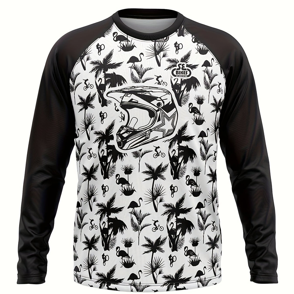 Men's Helmet Pattern Cycling Jersey Long Sleeve Shirt