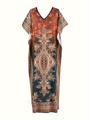  Boho Kaftan Dress Women's Plus Colorblock Floral Print Maxi