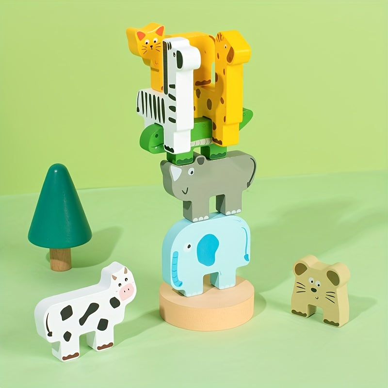 Wooden Animal Stacking Rings Toy for Kids