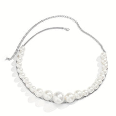 Faux Pearl Waist Chain Double Layer Metal Chain Belt Decorative Dress Girdle