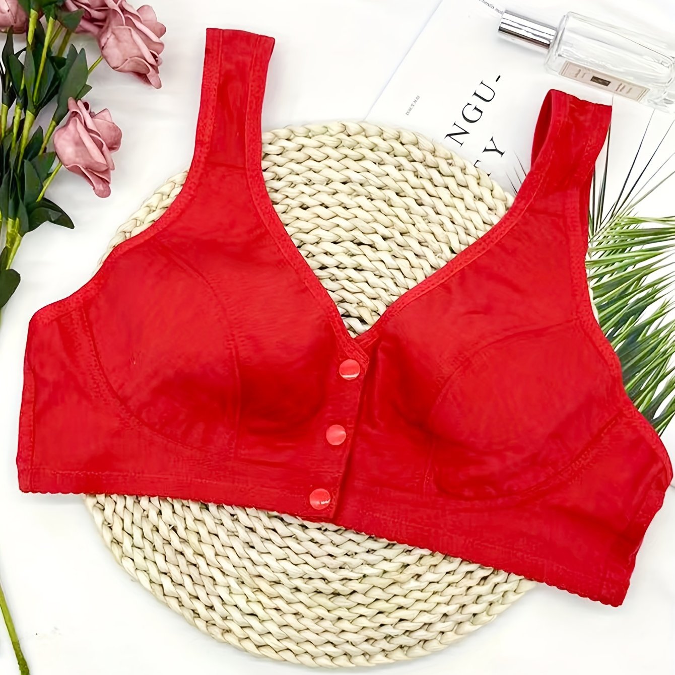 Front Buckle Wireless Bra Comfy & Breathable Wide Straps Bra