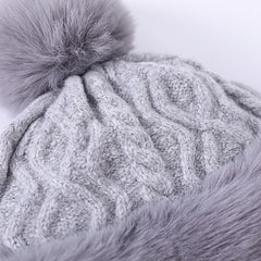 Fur Beanie Hat With Pom Pom Fuzzy Trapper Hat Ears Warm Knit Cap